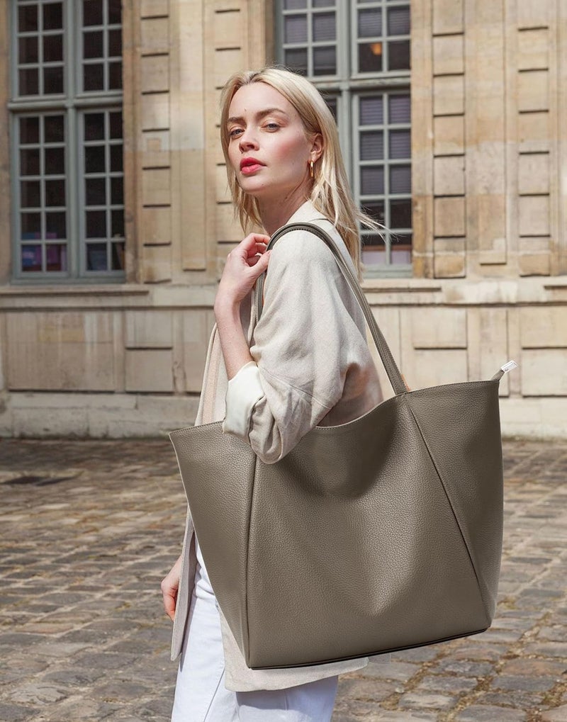 KALIDI Large Tote Bag Vegan Leather Casual Zipper Work Bag Weekender Hobo for Women 23L Oversize Shoulder Travel Purse - Image 3